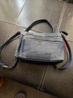 Rosetti Patchwork Denim-Style Crossbody Bag - Blue